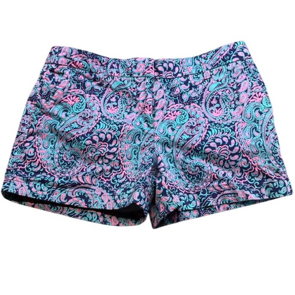 Women's Cambridge Dry Goods Pink Blue‎ Paisley Design Chino Shorts Size 8